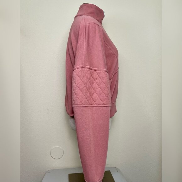 WILD FABLE Pink Half-Zip Cropped Pullover Sweatshirt With Quilted Sleeve Size M - Picture 4 of 9